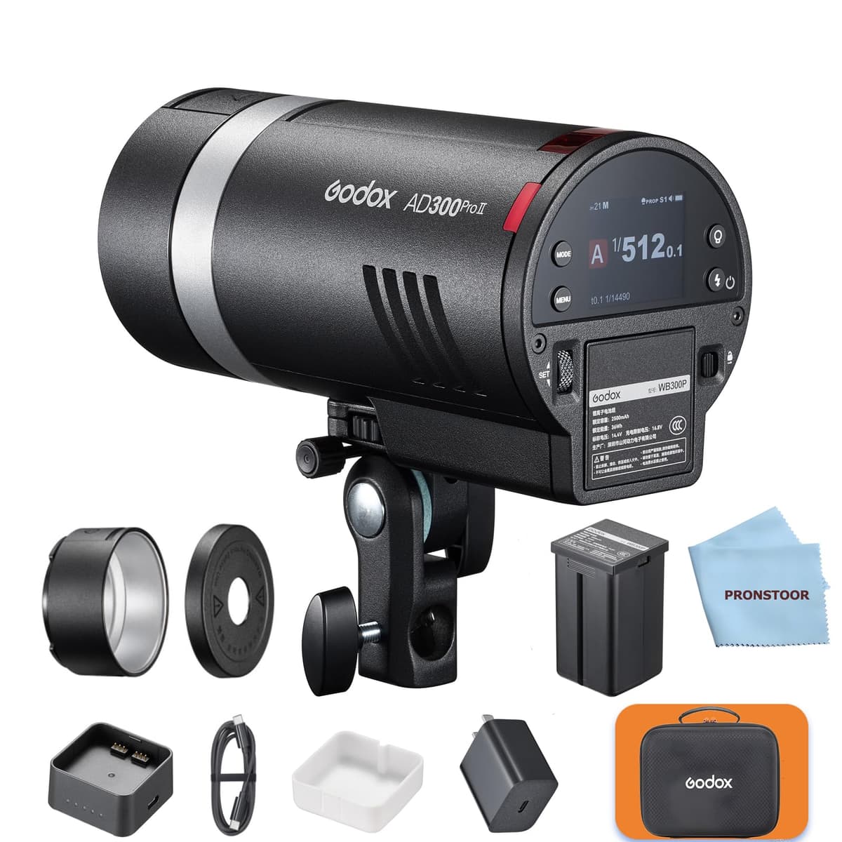 Godox AD300Pro II AD300ProII Flash para exteriores, 300Ws 2.4G TTL HSS 1/8000s Flash de estudio monolight, 350 disparos a potencia completa, reciclaje 0.01-1.5s / 16 grupos de color / lámpara de modelado bicolor 12W Godox AD300PROII OPEND