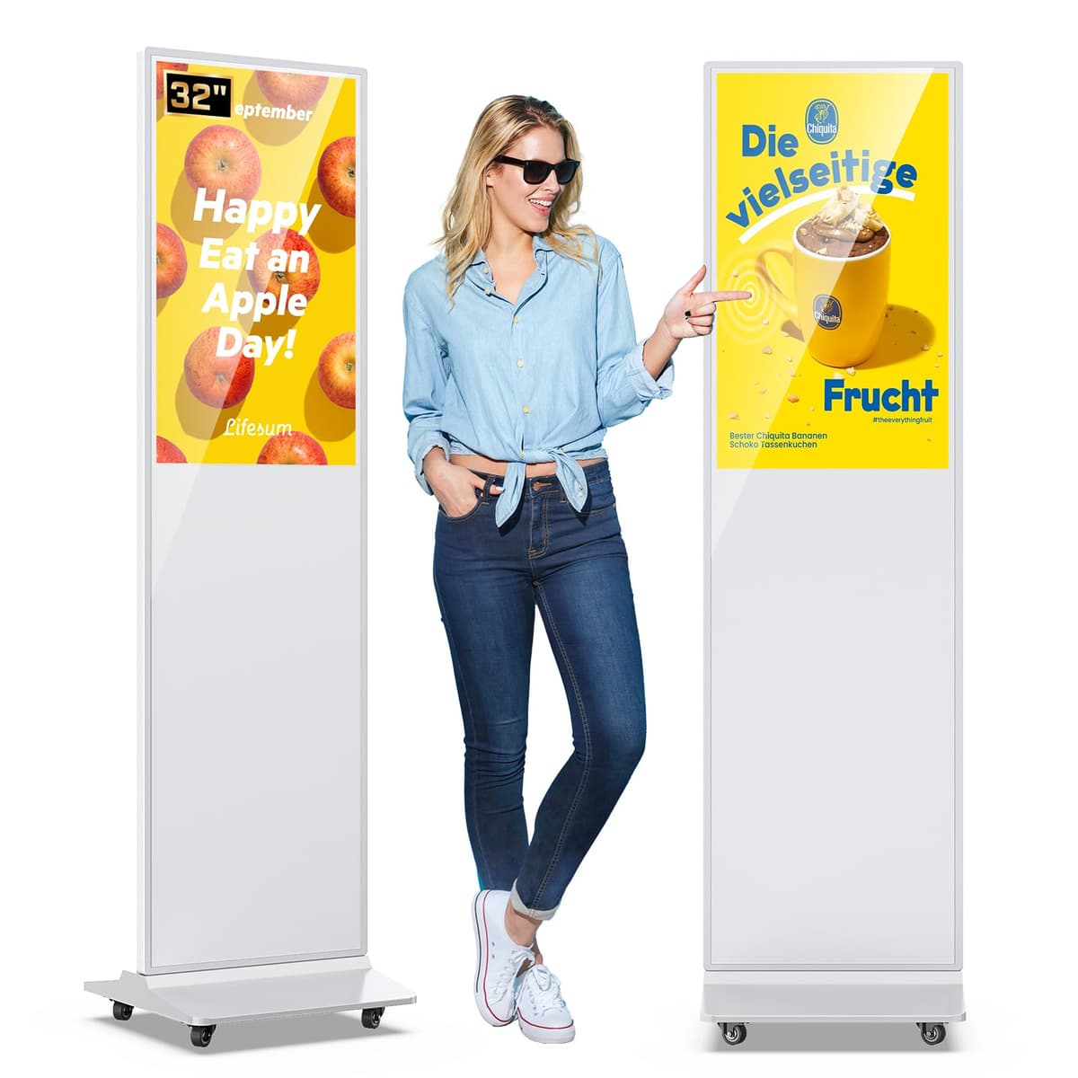 QIXZOCV MWE 32 Inch Digital Signage Touchscreen Kiosk LCD Indoor Floor Standing Advertising Poster Interactivo Android con Auto Media Player - Blanco QIXZOCV-32"-W