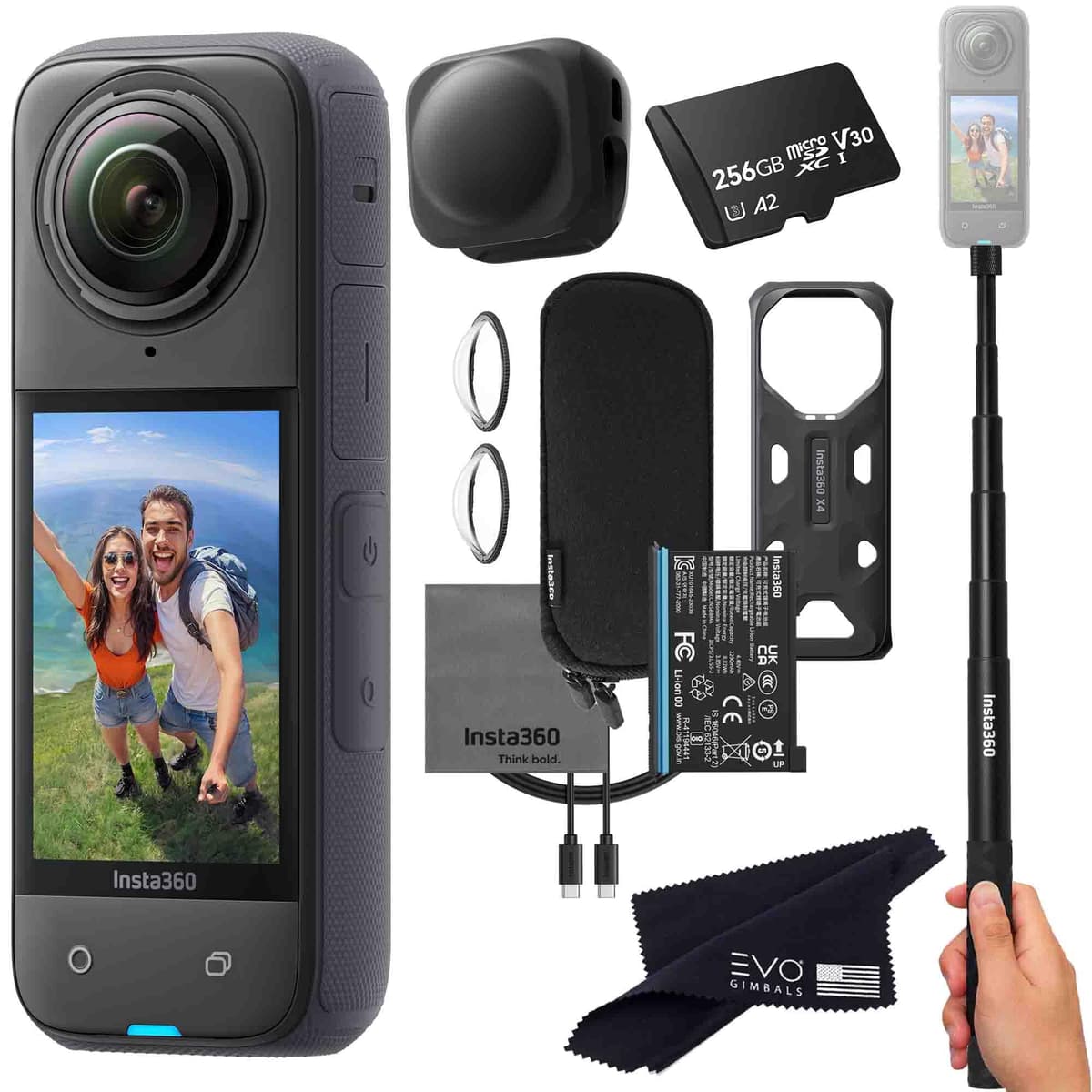 Insta360 X4 Bundle básico 8K 360 con stick selfie y tarjeta 256GB X4_SELFIE-STICK_128GB