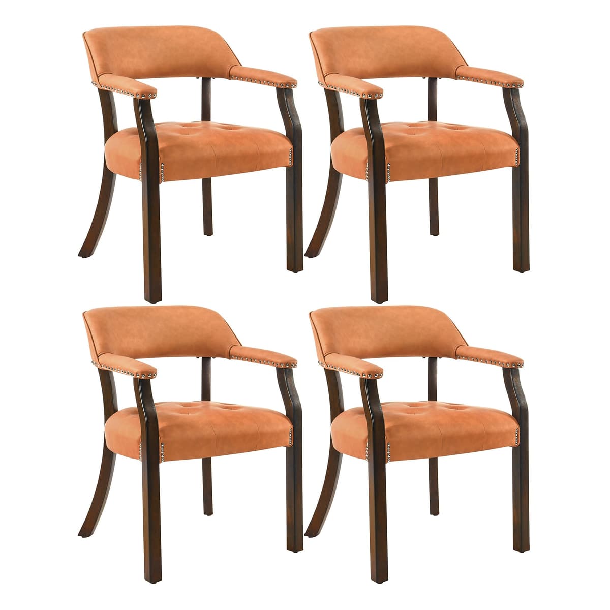 LEEMTORIG Set de 4 Sillas de Comedor en PU con Brazos, Pata Espresso y Tapizado Naranja LEECY-NX173-318OR04