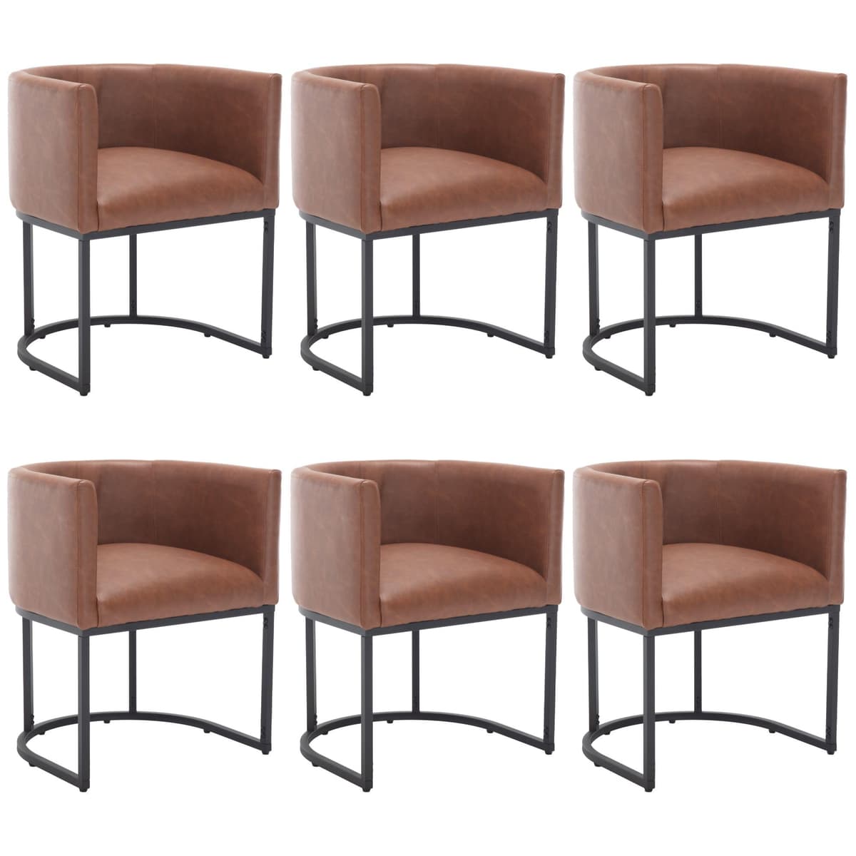 BESTANO Sillas de Comedor Tapizadas Set de 6 Brazo Barrel Metal Negro, Marrón BESTANO-CHAIR-BROWN-FLAT