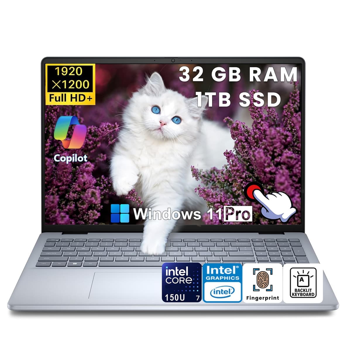 Computadora portátil táctil Dell de 16 pulgadas - Intel 10 núcleos 7 150U, 32 GB RAM DDR5, 1 TB SSD, 16" FHD+ antirreflejo, IA Copilot, lector de huellas, teclado retroiluminado, Windows 11 Pro, para negocios y estudiantes Dell 16 5640 business laptop