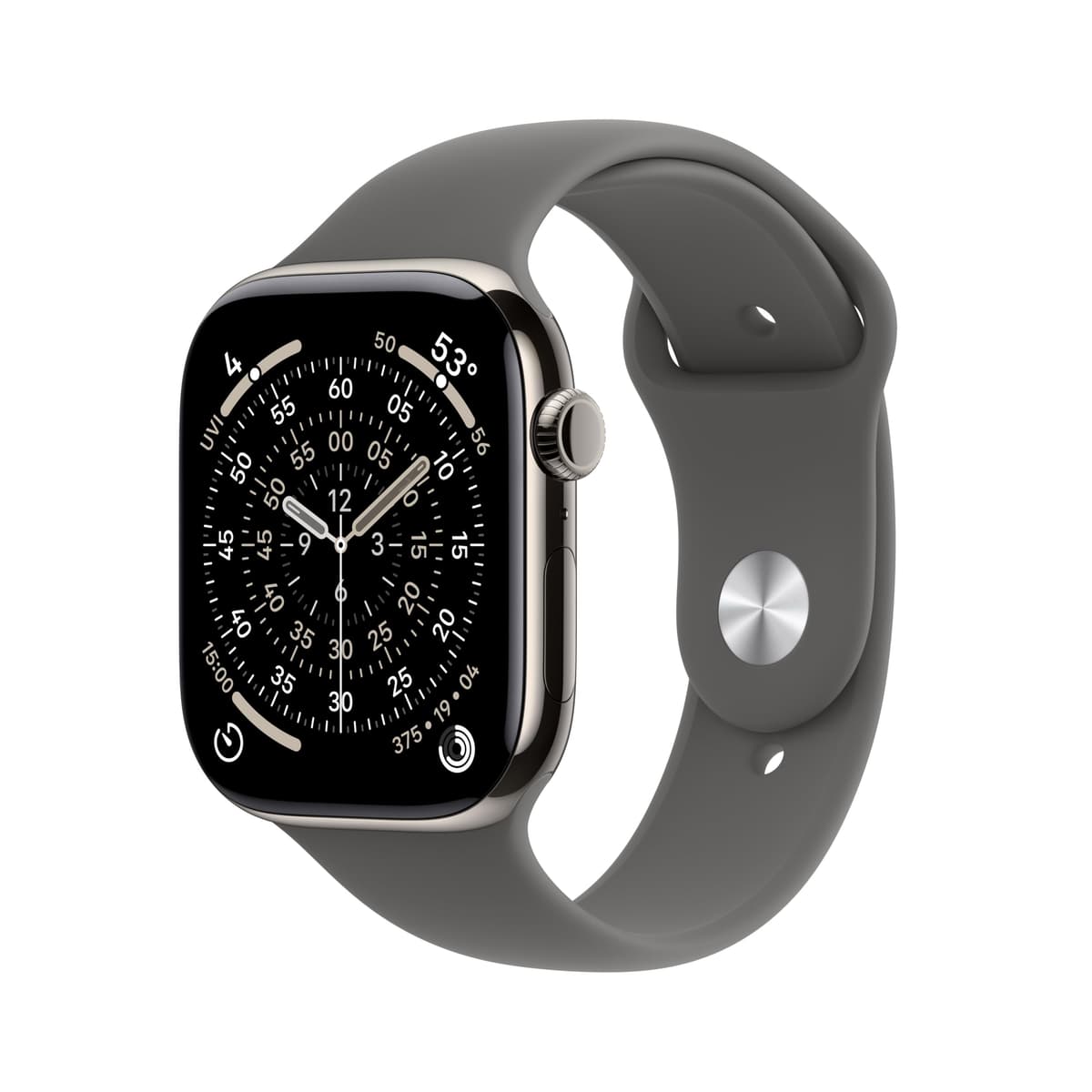 Apple Watch Series 11 [GPS + Cellular 46 mm] Smartwatch con caja de titanio natural y correa deportiva Stone Gray - M/L. Puntuación de sueño, rastreador de actividad, monitoreo de salud, pantalla siempre encendida, resistente al agua MFCX4LW/A