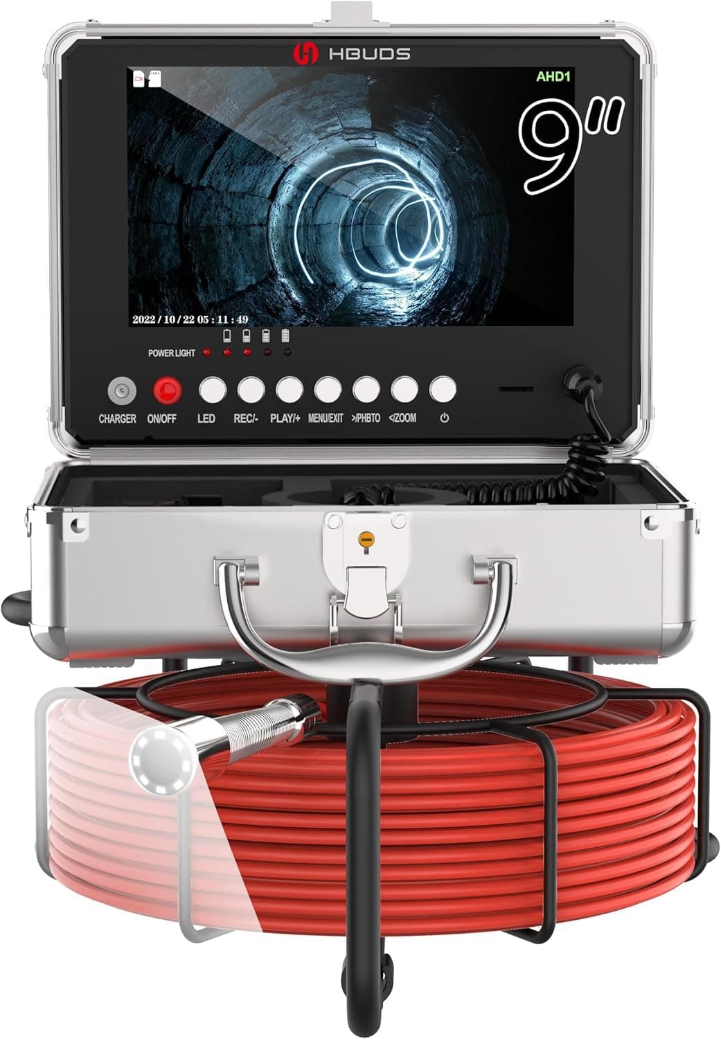 HBUDS Cámara para alcantarillas 100ft con pantalla HD 9", cámara impermeable IP68 y DVR 16GB SY958
