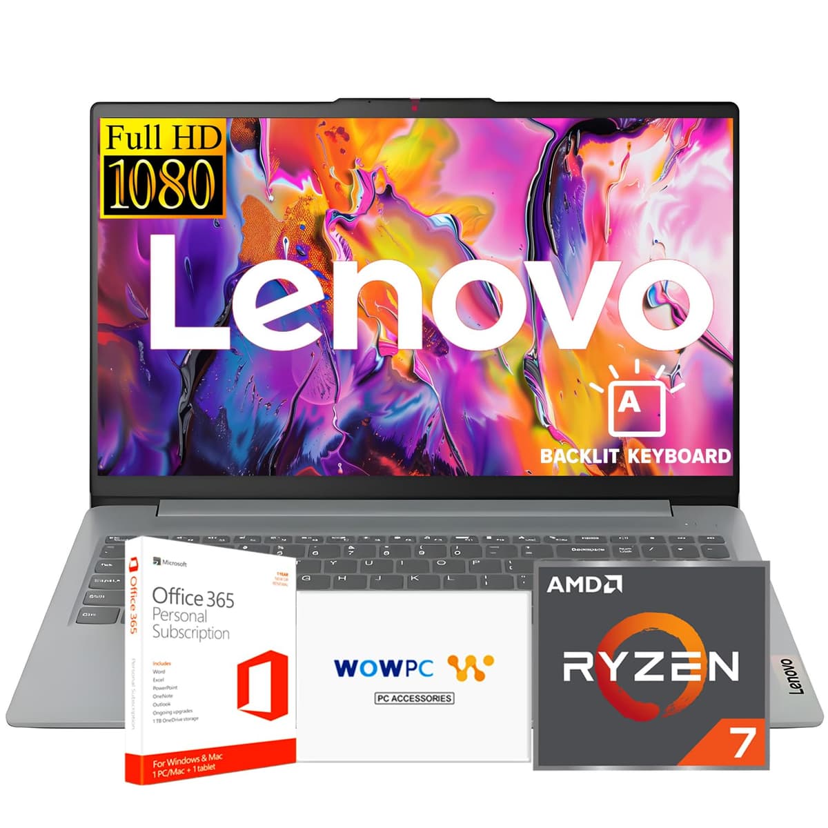 Lenovo Ideapad Slim 3 para Estudiantes y Empresas Edición Thanksgiving con Microsoft Office, Teclado Retroiluminado, AMD Ryzen 7 5825U, Pantalla FHD de 15.6", 16GB RAM, 512GB SSD, Windows 11 Pro, WOWPC USB