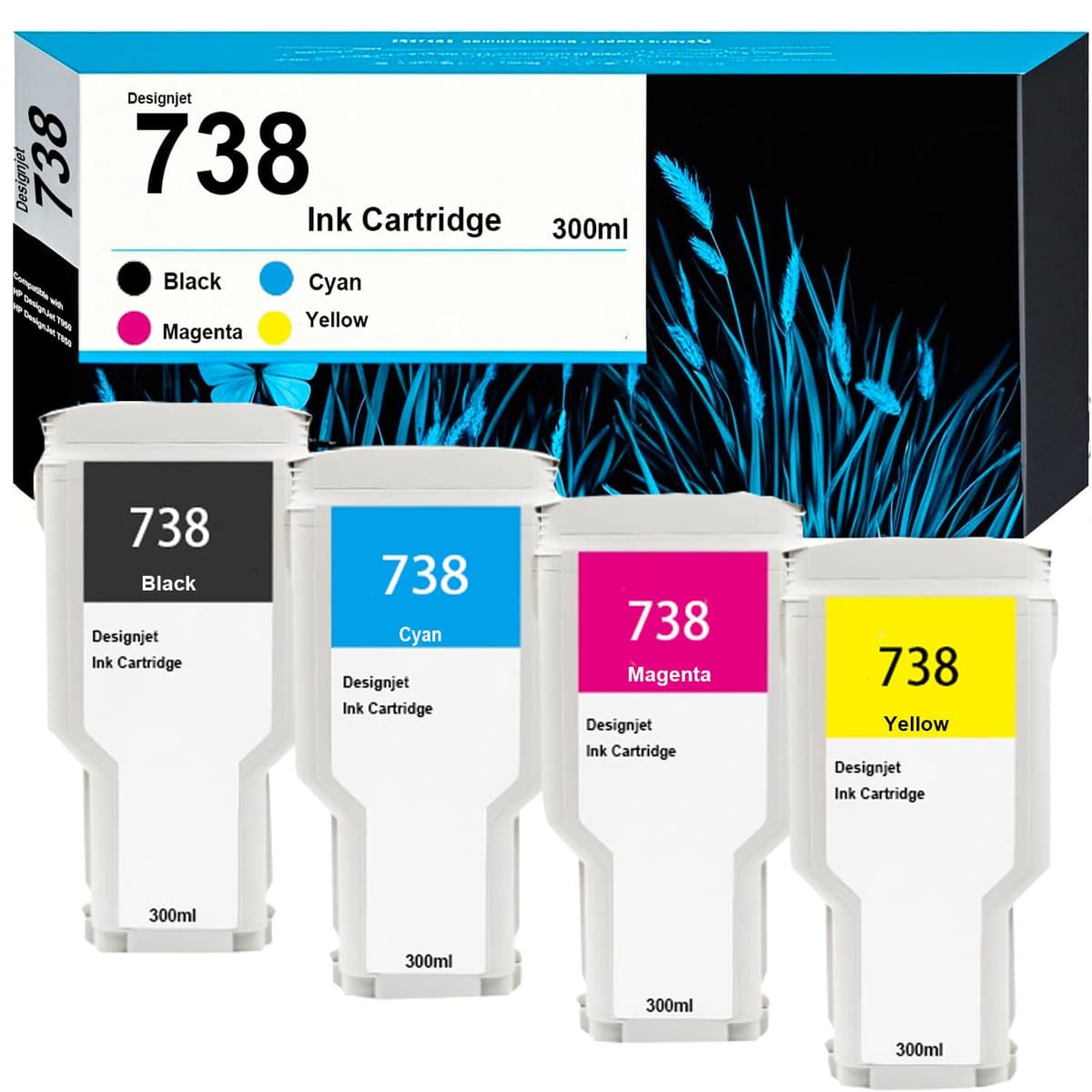 ET UCOLOR 738 Ink Cartridge 300ml Reemplazo para HP DesignJet T850 T950 (BK C M Y)