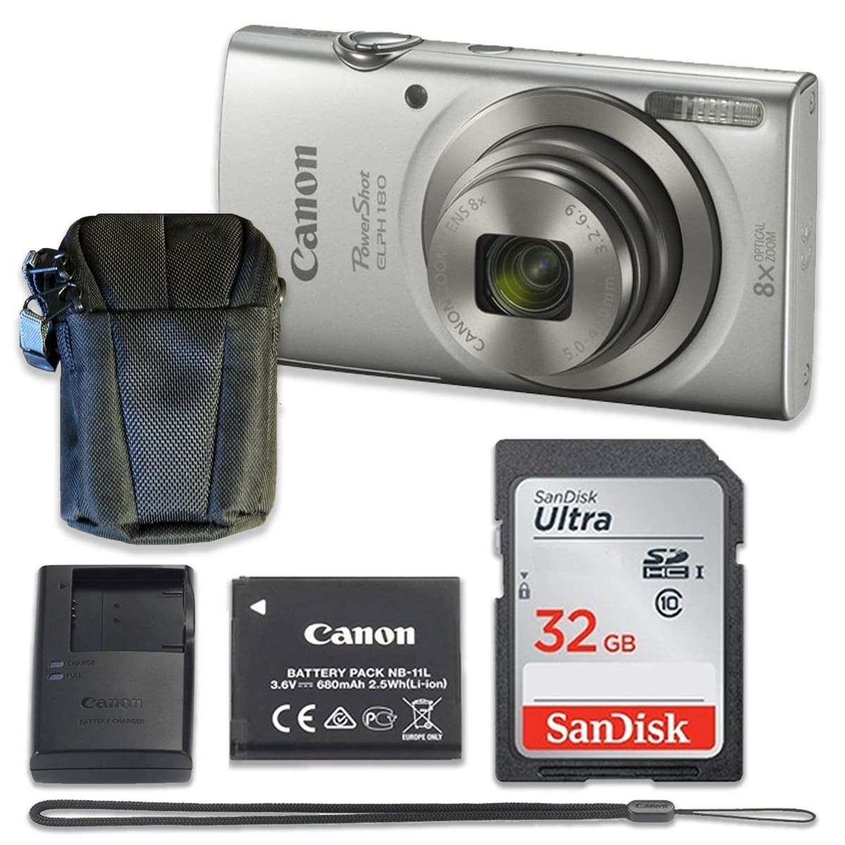 Cámara digital Canon PowerShot ELPH 180 (Plateada) con memoria de 32 GB + estuche (Reacondicionada) 1jng-fgs1-2608