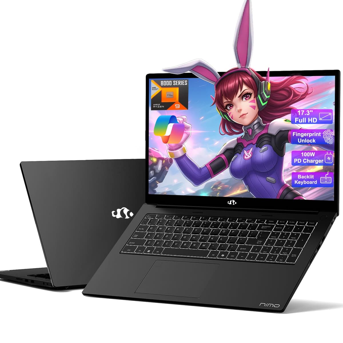 NIMO N175 17.3" FHD, Ryzen 9 8945HS, 16GB RAM, 1TB SSD, Radeon 780M, USB-C 4.0, Huella, Teclado Retroiluminado