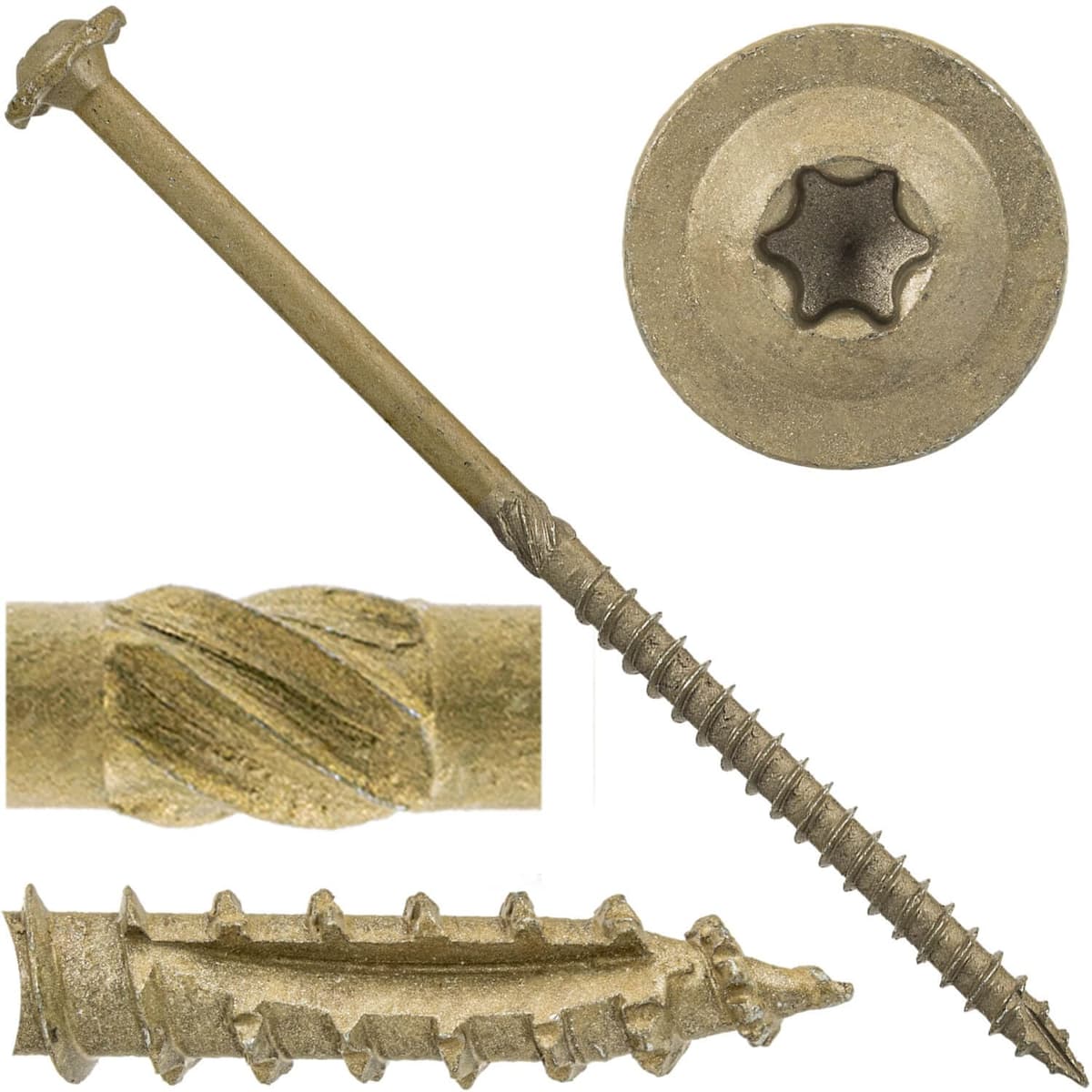 Tornillo de Retención para Construcción Jake Sales #17 x 6 - Puntera Torx/Estrella, Resistente para Estructuras - Recubrimiento para Exterior - Compatible con ACQ - Cabeza con Arandela Modificada para Cercha. 4 cajas de 100 unidades - CAJA - 400 tornillos 17-6-CONSTRUCTION-LAG-CTX-TORX-SCREWS-H