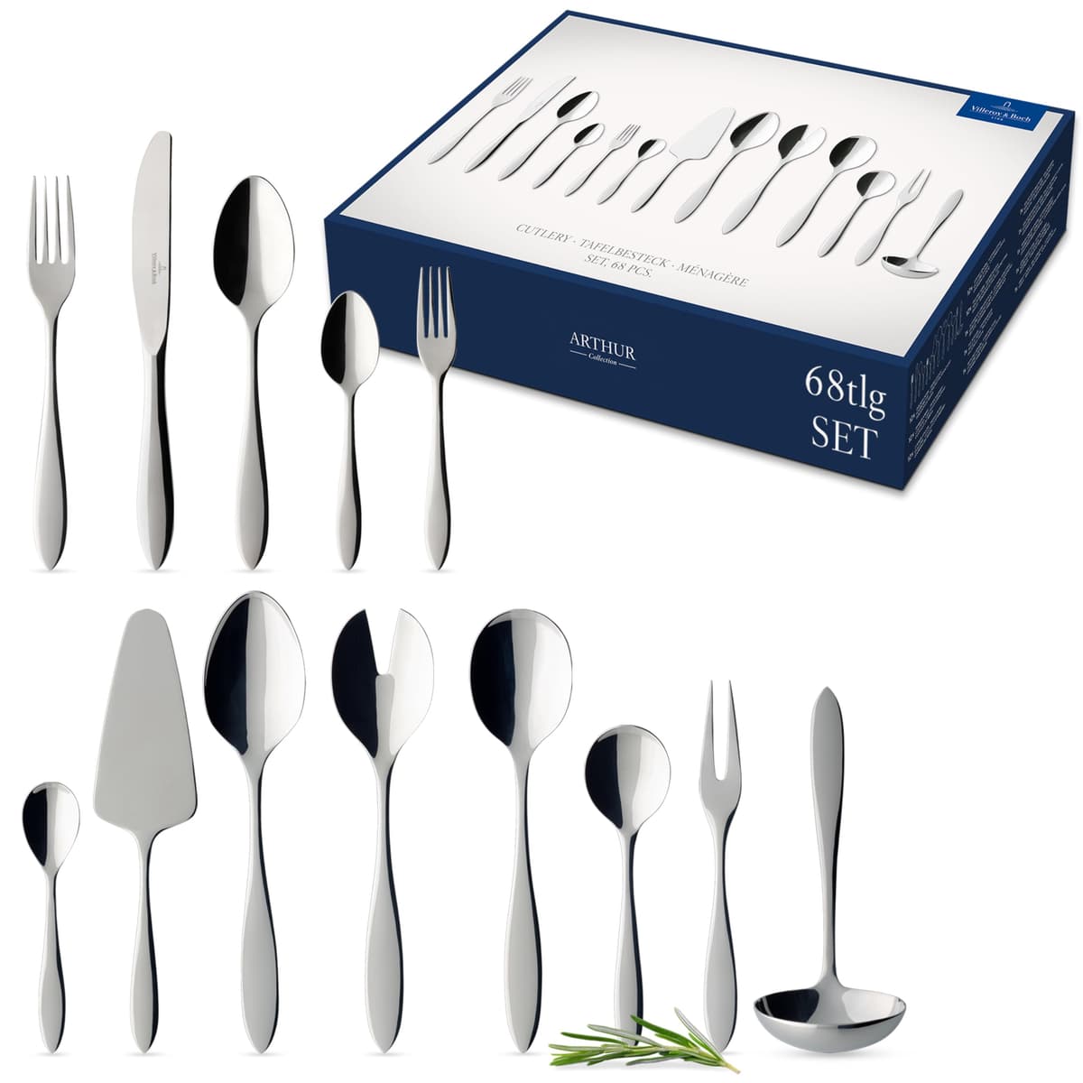 Villeroy & Boch Juego de Cubertería Arthur 68 Piezas, Acero Inoxidable 18/10 12-6373-9081