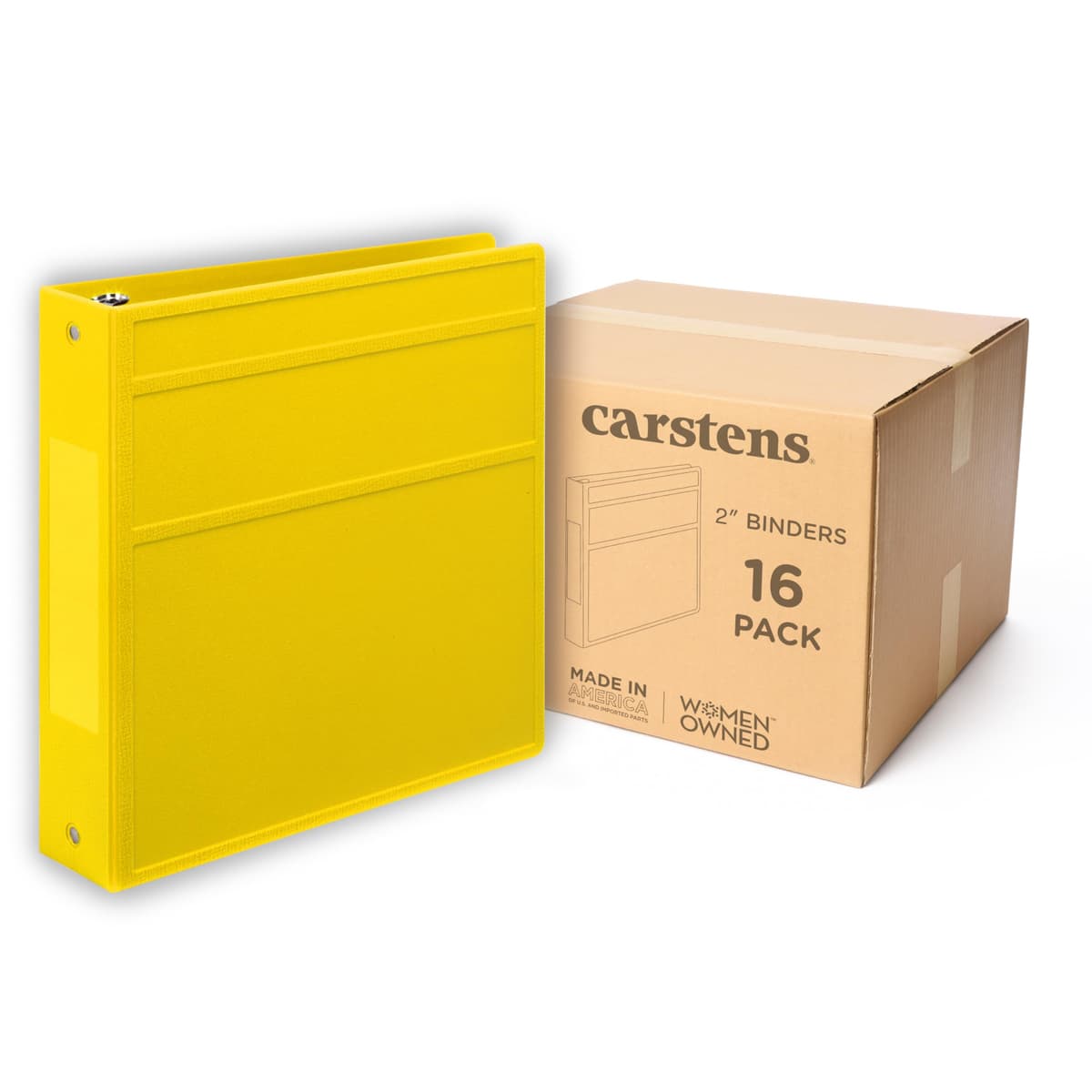 Carstens Archivador 3 anillas 2" resistente - apertura lateral, amarillo, sin bolsillos, 300 hojas (2842-3R) caja x16 2842-3RCS