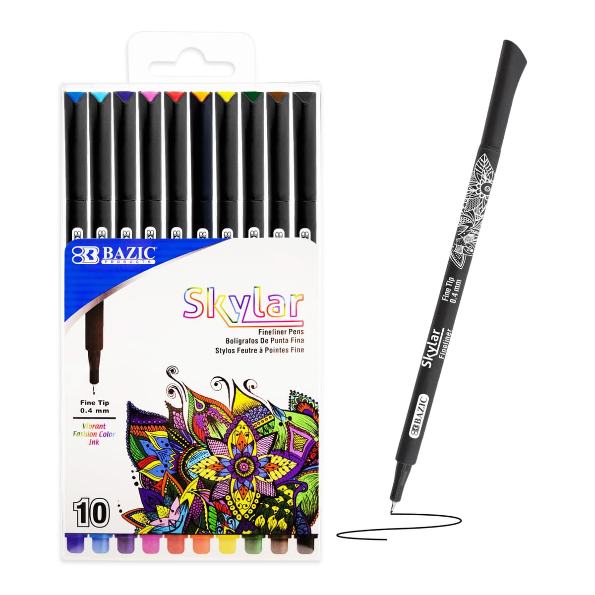 BAZIC Skylar Fineliner 0.4mm Pack 10 Colores (144-Pack disponible) 17036