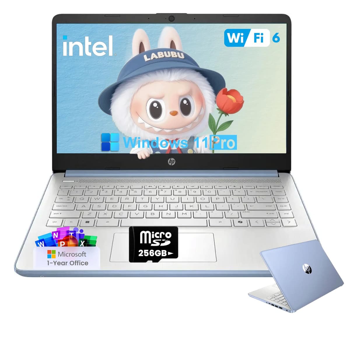 HP 2025 Computadora Portátil Empresarial para Estudiantes - con 1 Año de Office 365, 16GB RAM, 128GB UFS y 256GB Tarjeta SD, Copilot de IA, Procesador Intel 4 Núcleos, Pantalla HD, Windows 11 Pro (Azul) N-Series