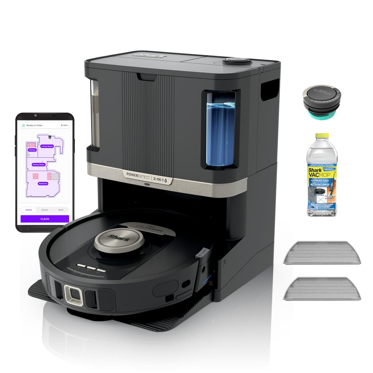 Robot aspirador y trapeador Shark PowerDetect NeverTouch Pro RV2820ZE con base de lavado y secado automático