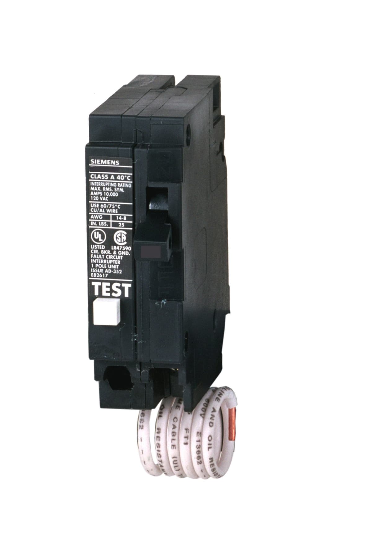 SIEMENS QE120H Interruptor automático de circuito de protección de equipos por falla de grupo monopolar 20 amperios 120 voltios
