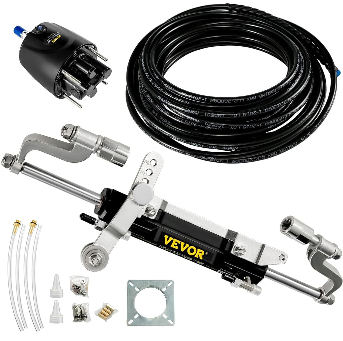 Kit de dirección hidráulica para fueraborda VEVOR hasta 300HP con bomba, cilindro y mangueras 300HP Hydraulic Steering Cylinder