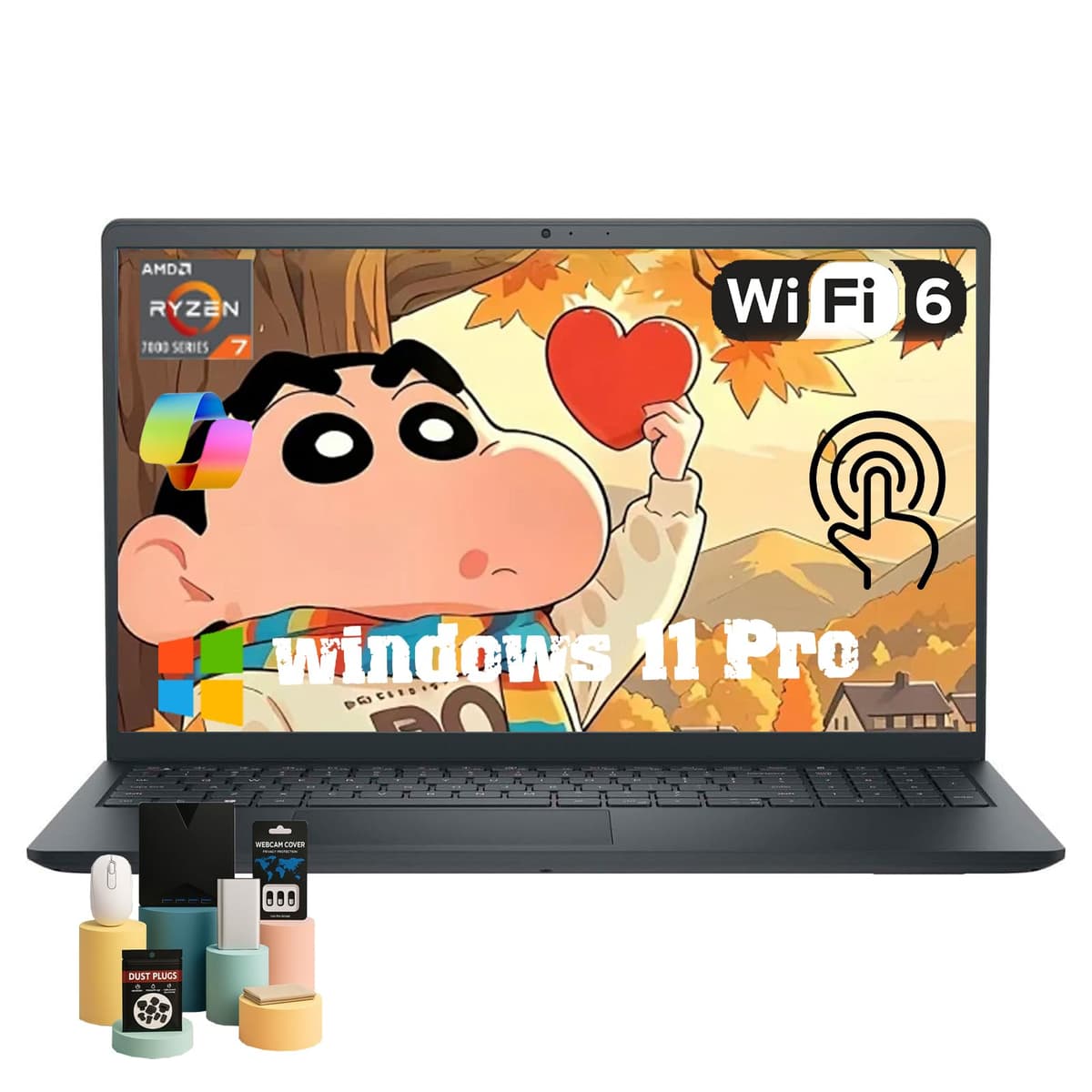 Dell Inspiron 15 3535 Pantalla Táctil - Pantalla FHD WVA de 15,6", AMD Ryzen 7 7730U, Gráficos AMD Radeon, Windows 11 Pro con Copilot, Wi-Fi, con Accesorios, 64 GB RAM, 1 TB SSD Dell Inspiron 15 3535 Touchscreen Laptop