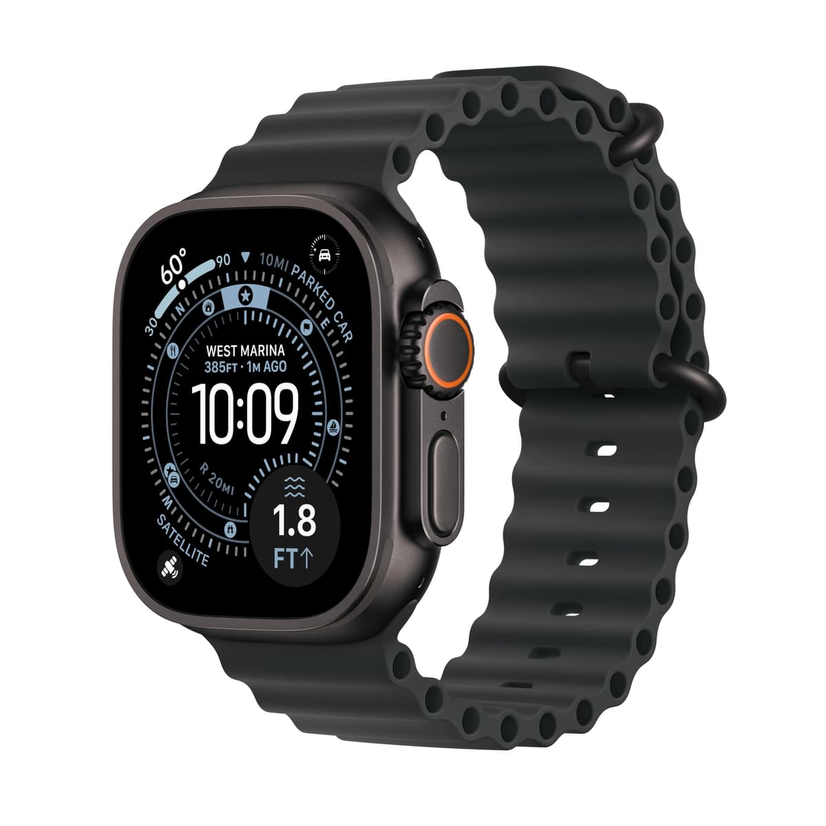 Apple Watch Ultra 3 [GPS + Cellular 49 mm] Reloj inteligente para correr y multisport con caja de titanio resistente y correa Black Ocean. Comunicaciones por satélite, seguimiento avanzado de salud y estado físico MF0J4LW/A