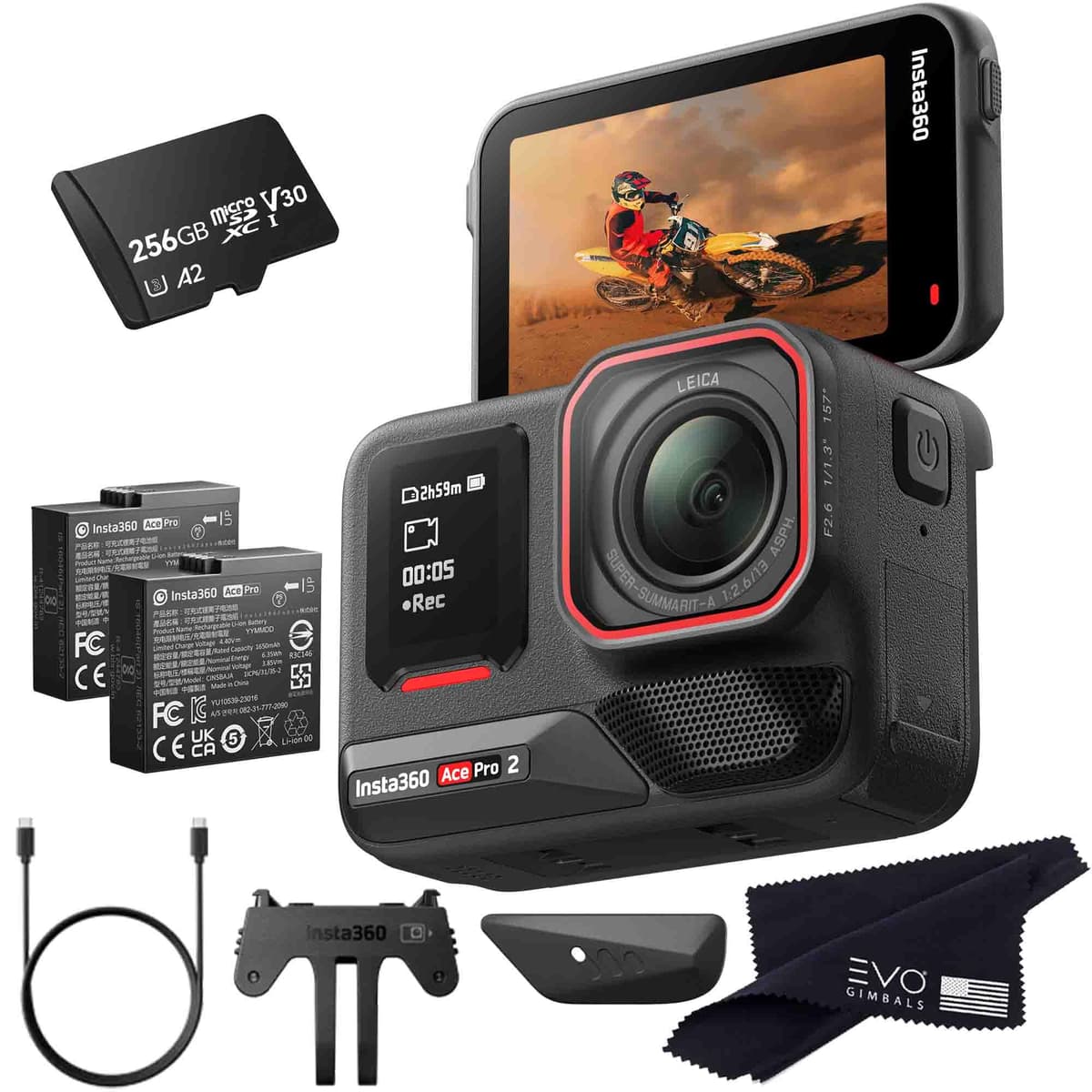 Insta360 Ace Pro 2 - Cámara de acción 8K resistente al agua co-diseñada con Leica, sensor 1/1.3", pantalla flip 2.5" (256GB) CINSBBGA