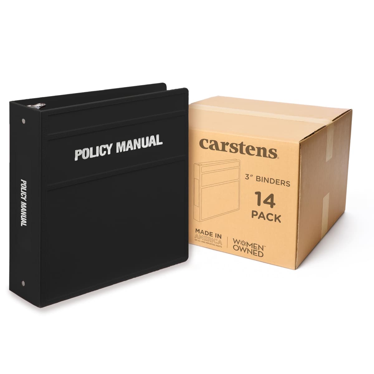 Carstens carpeta de anillas redondas 3" para manuales - Side opening, black, caja de 14 PM-3R