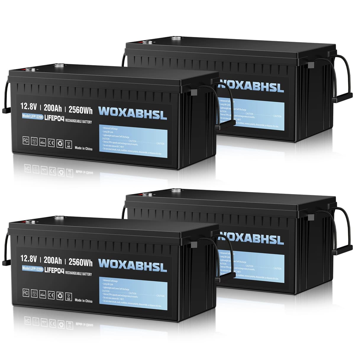 WOXABHSL 12V 200Ah Plus LiFePO4 Battery con Built-in 200A BMS - 4PCS 001