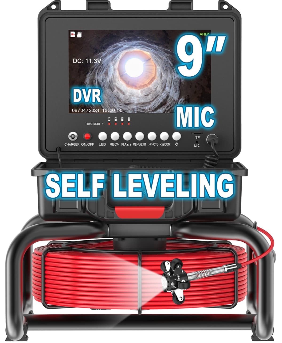 Anysun Cámara de Inspección de Alcantarillas Auto-nivelante 100Ft con Monitor 9'' 1080P y DVR anysun-SY69-B23-5C