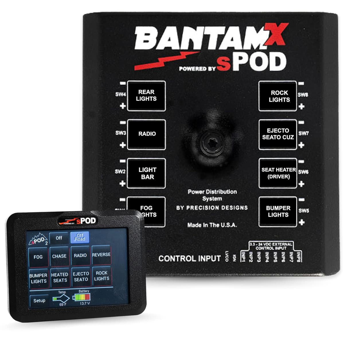 Sistema de Control de Energía SPOD BantamX 8 con Relés, Pantalla Táctil y Bluetooth Integrado para 4x4 Off-Road y Camionetas - Garantía USA 5 Años (Ajuste Universal; Cable de Batería 36") BXTSBUNI36