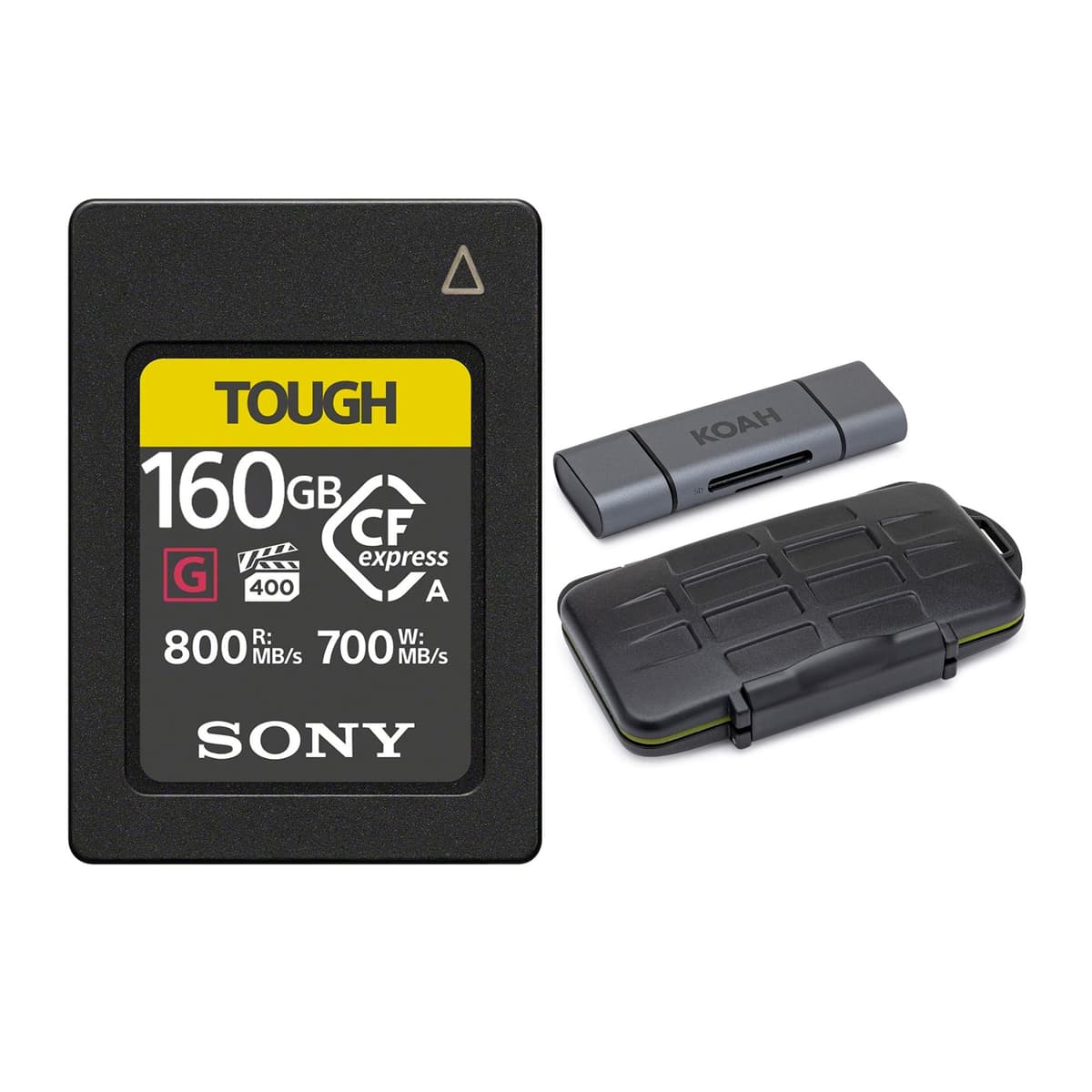 Paquete de tarjetas de memoria Sony CFexpress Tipo A 160GB con estuche de transporte resistente compatible con tarjetas de hasta 512GB (2 unidades) CEAG160T_K3