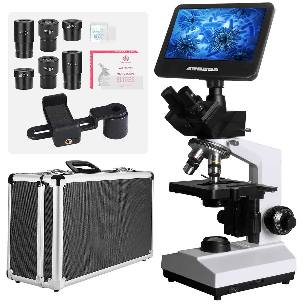 Vabiooth Microscopio trinocular con monitor 24MP, Brightfield y Darkfield, 40X-2500X VB-M007-SM-US