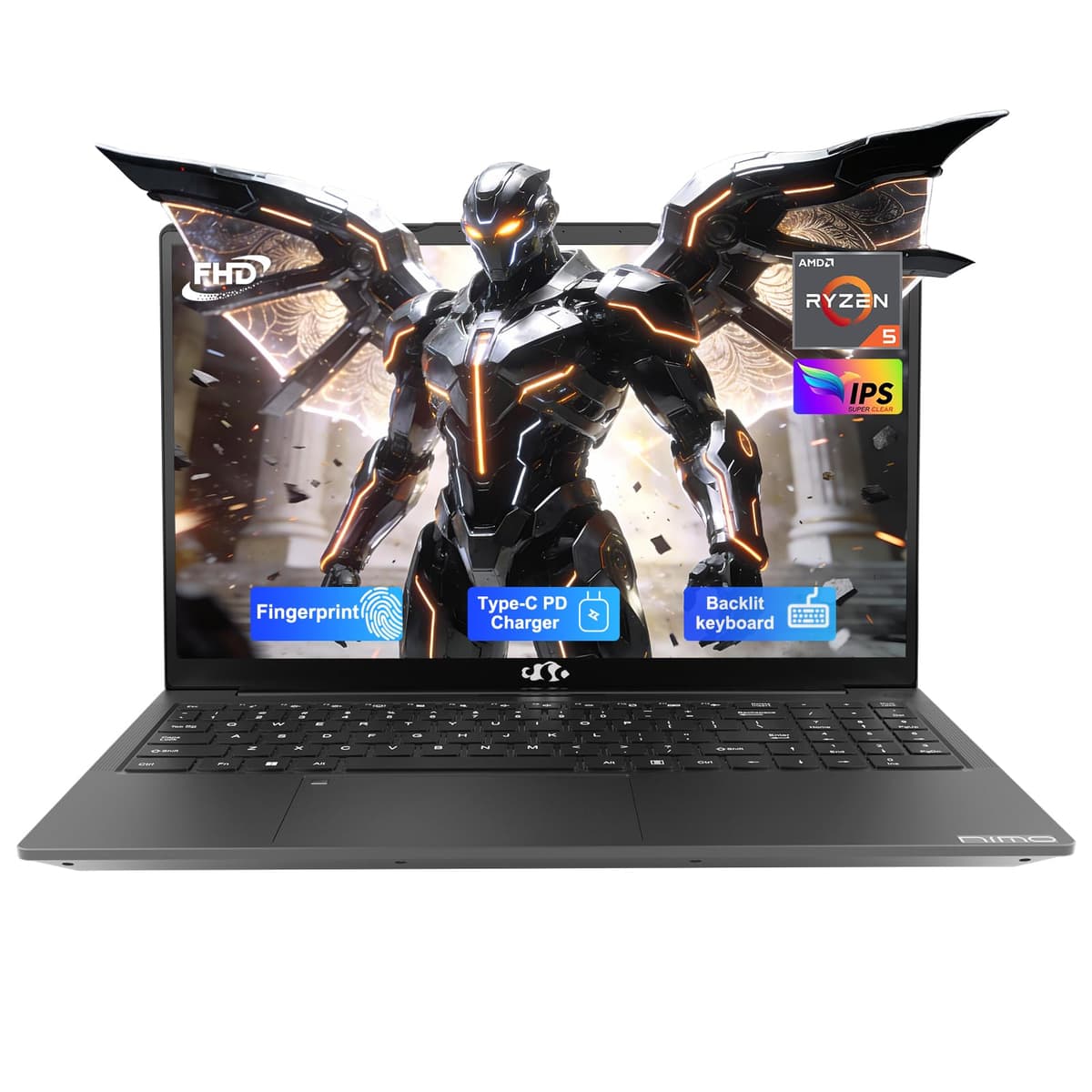 NIMO 15.6" IPS FHD Laptop, 32GB RAM 1TB SSD AMD Ryzen 5 (Mejor que i5-1135G7, 4 núcleos hasta 3.7 GHz) Computadora para Estudiantes con Tipo-C 65W, 2 Años de Garantía, Huella Dactilar, Teclado Retroiluminado, BT5.2, Teclado Numérico NIMO N152
