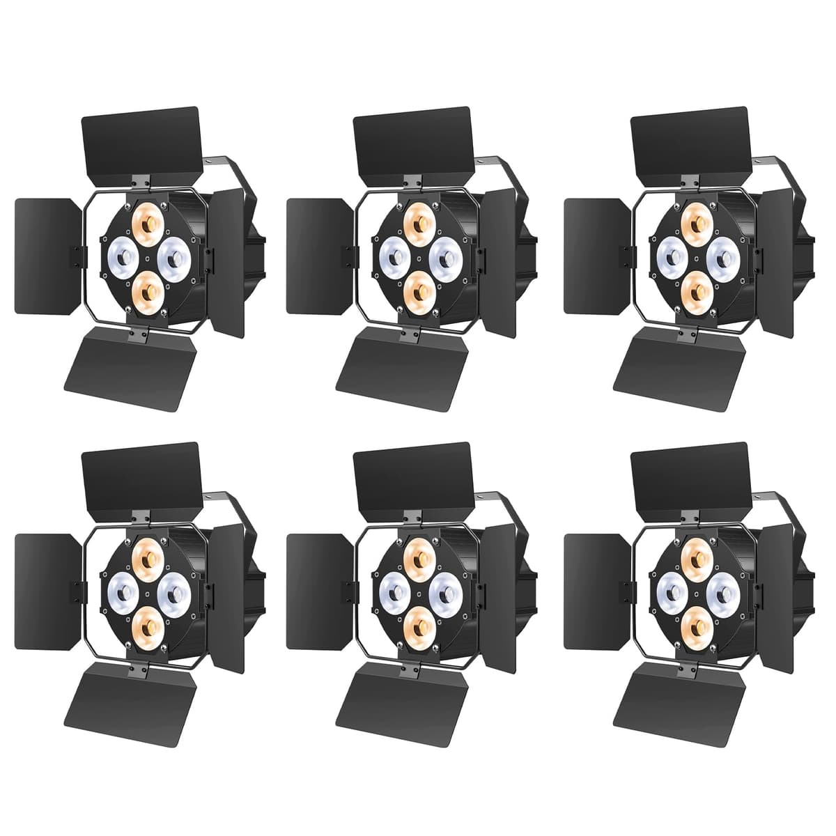 SEBRUANC Set 6x LED Par COB con Barn Doors | blanco cálido/frío, DMX512, activación por sonido ZQ01066X6US