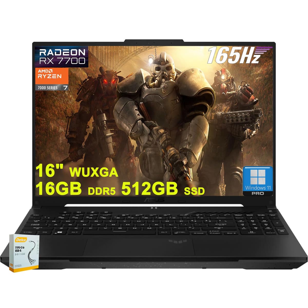 ASUS TUF Gaming A16 Portátil | 16" WUXGA 165Hz 100% sRGB | AMD Ryzen 7 7735HS 8 núcleos | 16GB DDR5 512GB SSD | Radeon RX7700S 8GB (>RTX4060) | Teclado retroiluminado USB-C Type-C USB4 Win11 Pro con accesorio DLCA