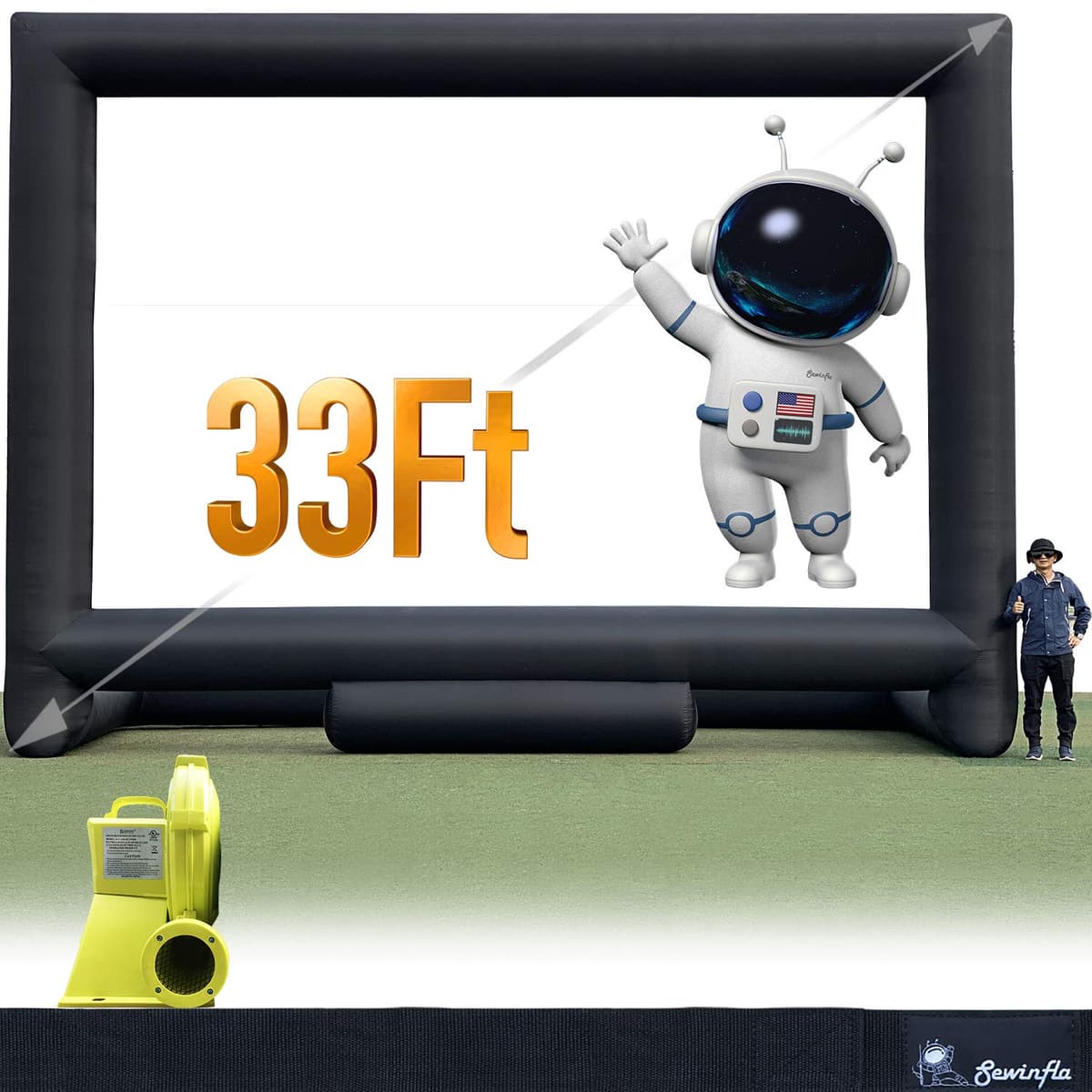 Sewinfla Pantalla Inflable para Proyector Exterior 33 ft con Soplador - Soporta Proyección Frontal y Trasera
