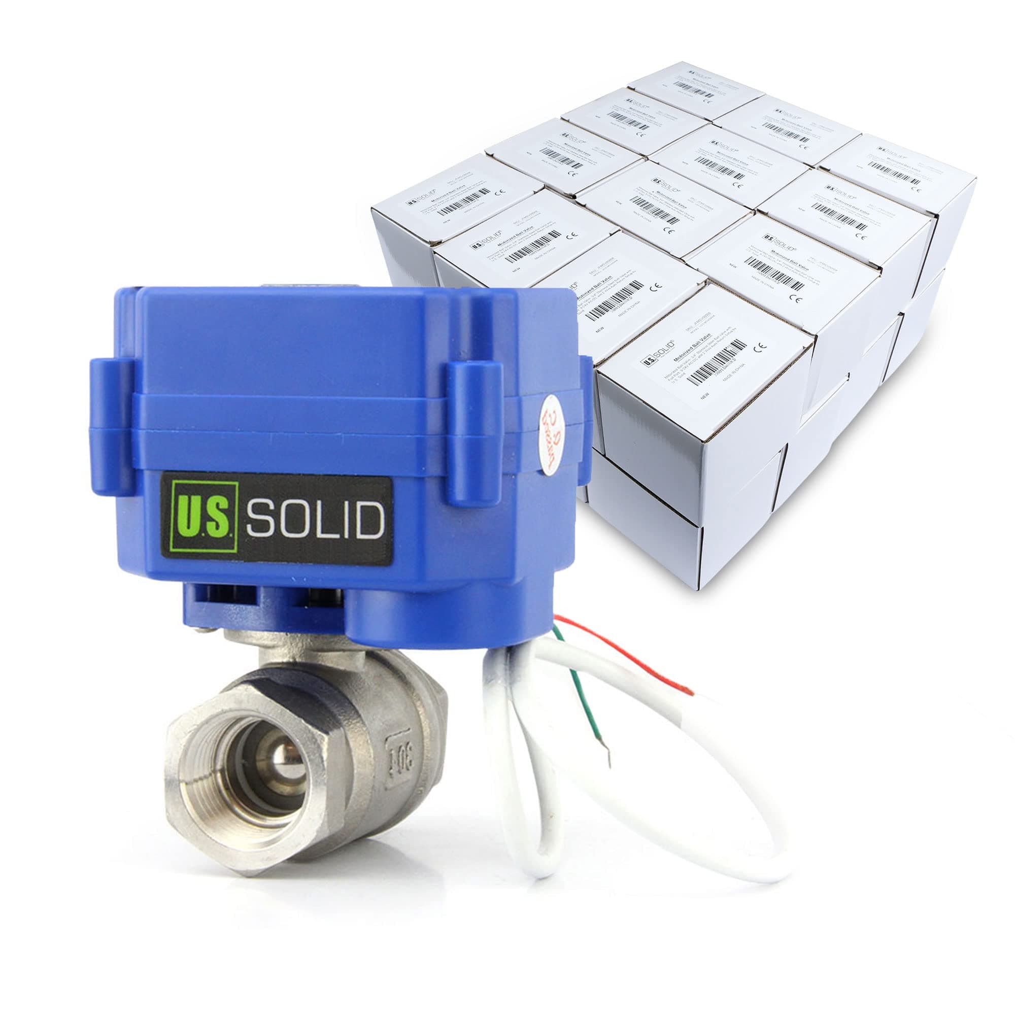 U.S. Solid Motorized Ball Valve 3/4" SS304, Full Port, 9-24V AC/DC, 2-Wire Auto Return (25 Pack) USS-MSV00102