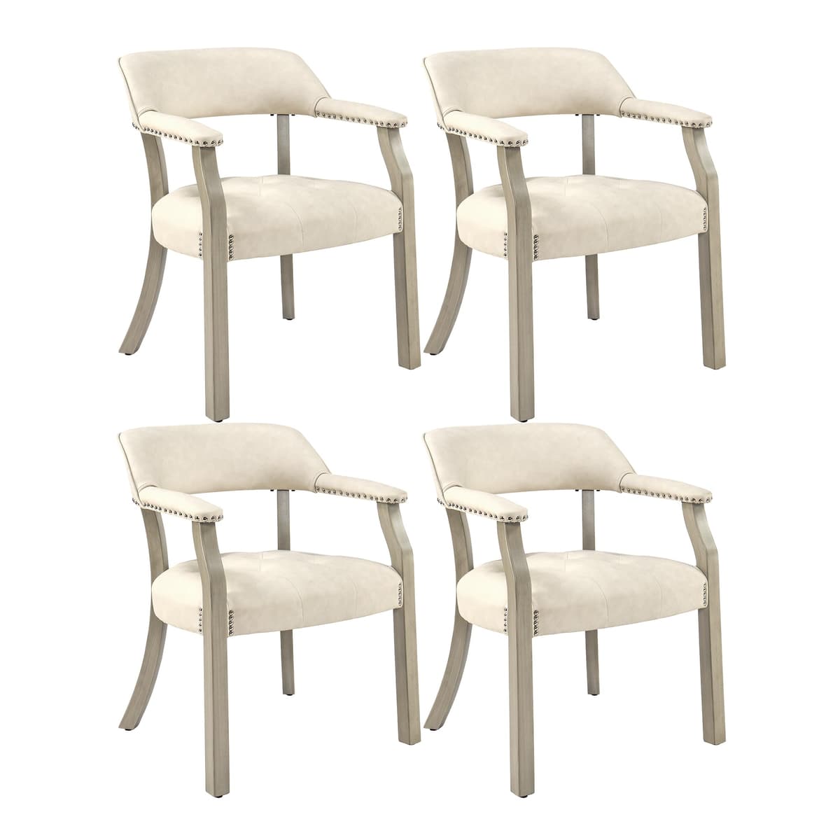 LEEMTORIG Set x4 Sillas de comedor con brazos, tapizado PU beige, patas gris suave (CY-NX173-WT) LEECY-NX173-WT04