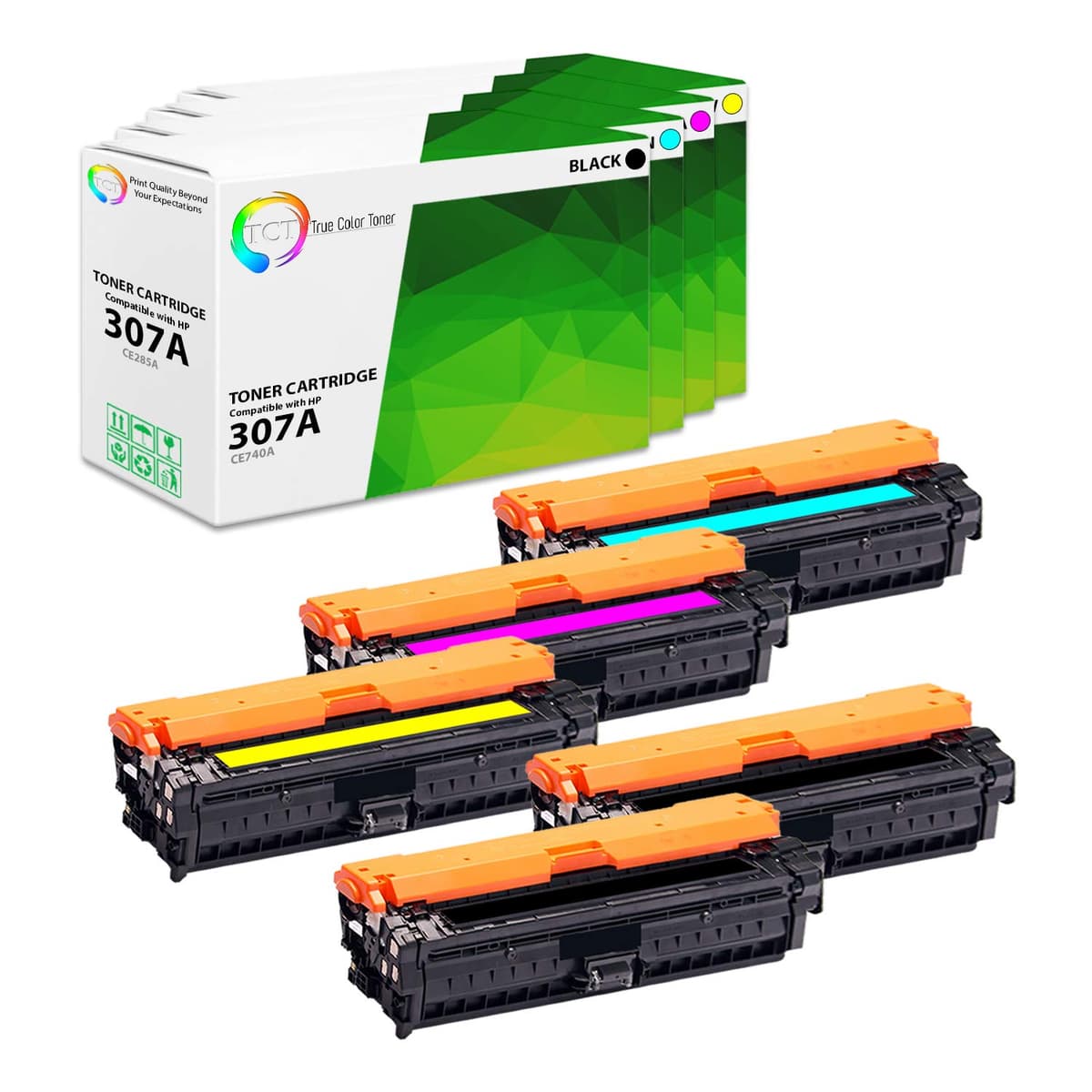 TCT 307A Toner Cartridge 5 Pack - CE740A/CE741A/CE742A/CE743A Compatible TCT-HE307A-5PK