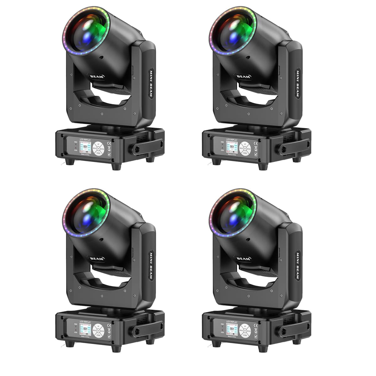 Wiwreenm 230W 7R Moving Head Beam Light 4-Pack con 27×0.5W LEDs, 48-Facet Prism, 14 Gobos, 14 Colores (18CH DMX512) ZQ02357X4US