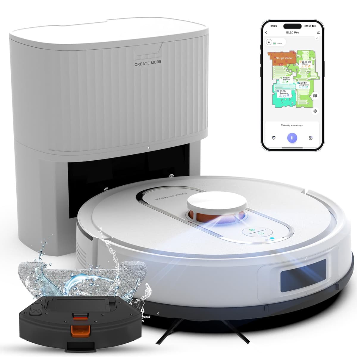 Bagotte robot aspirador y mop con base autovaciable 60 días, 5000Pa, LiDAR, control Wi-Fi/Alexa 20 pro-2
