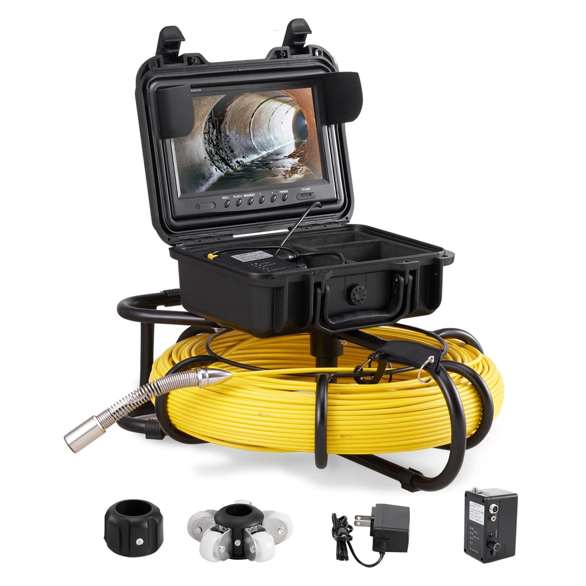 Cámara de inspección de alcantarillado VEVOR 393 ft/120 m, pantalla 9", DVR, IP68, 12 LEDs, con tarjeta SD 16 GB 393 ft Sewer Camera