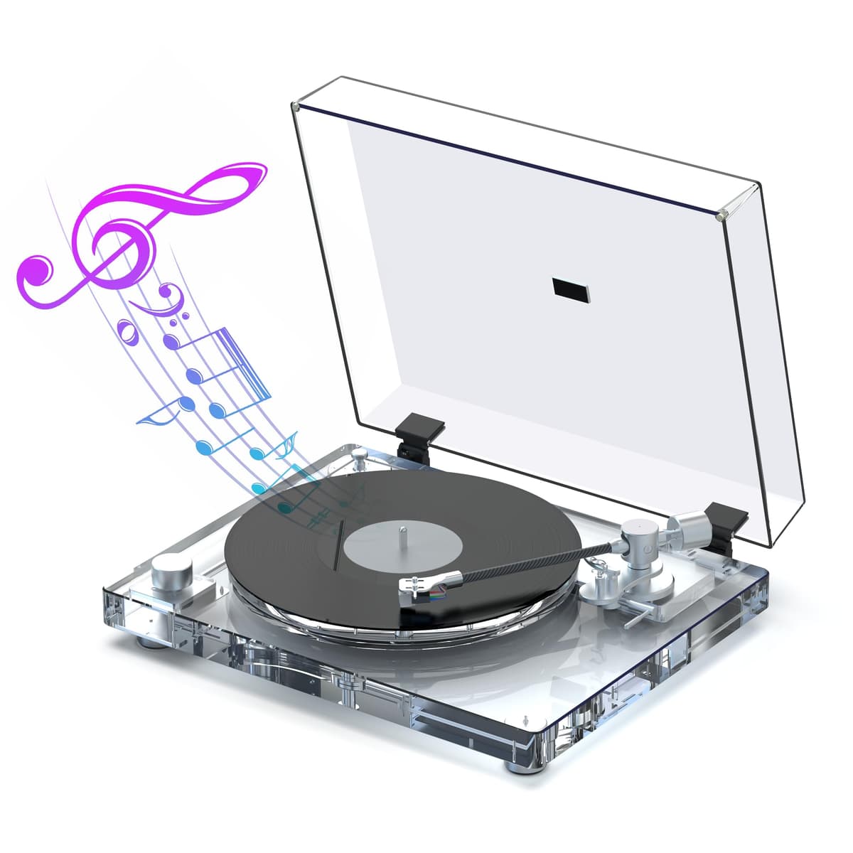 nuobake Tocadiscos acrílico con Bluetooth 5.3, brazo de fibra de carbono y preamplificador integrado L5
