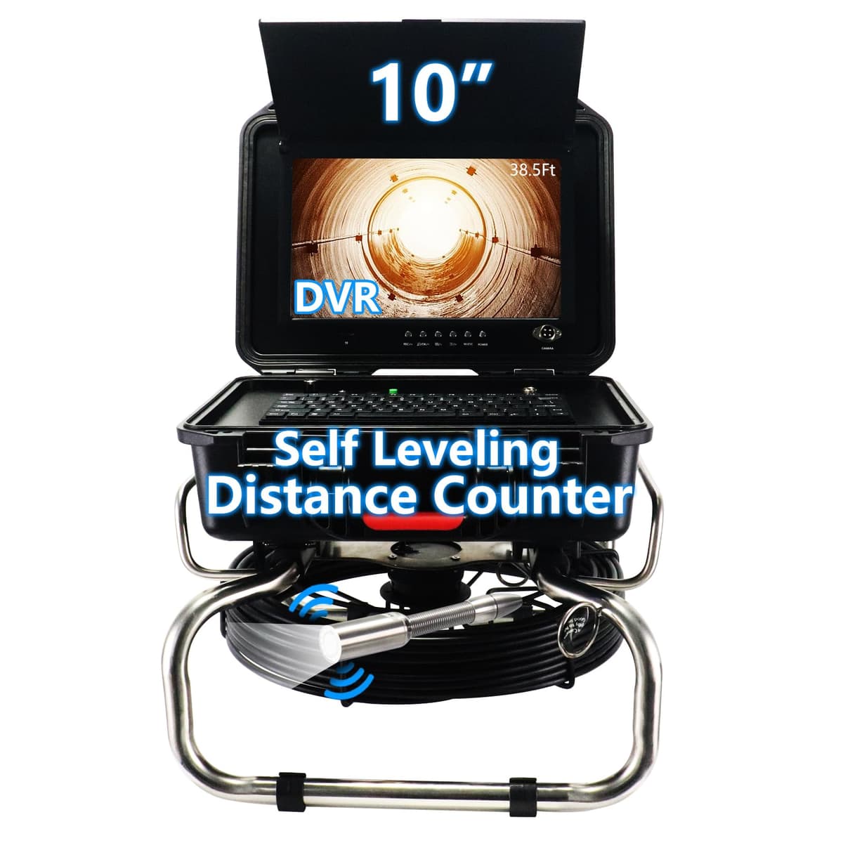 Danculpe Cámara de Alcantarilla Auto-nivelante con Sonde 512Hz, Pantalla IPS 10", Cámara de Inspección con DVR, Cable 7 mm 30 m, IP68 10DX1