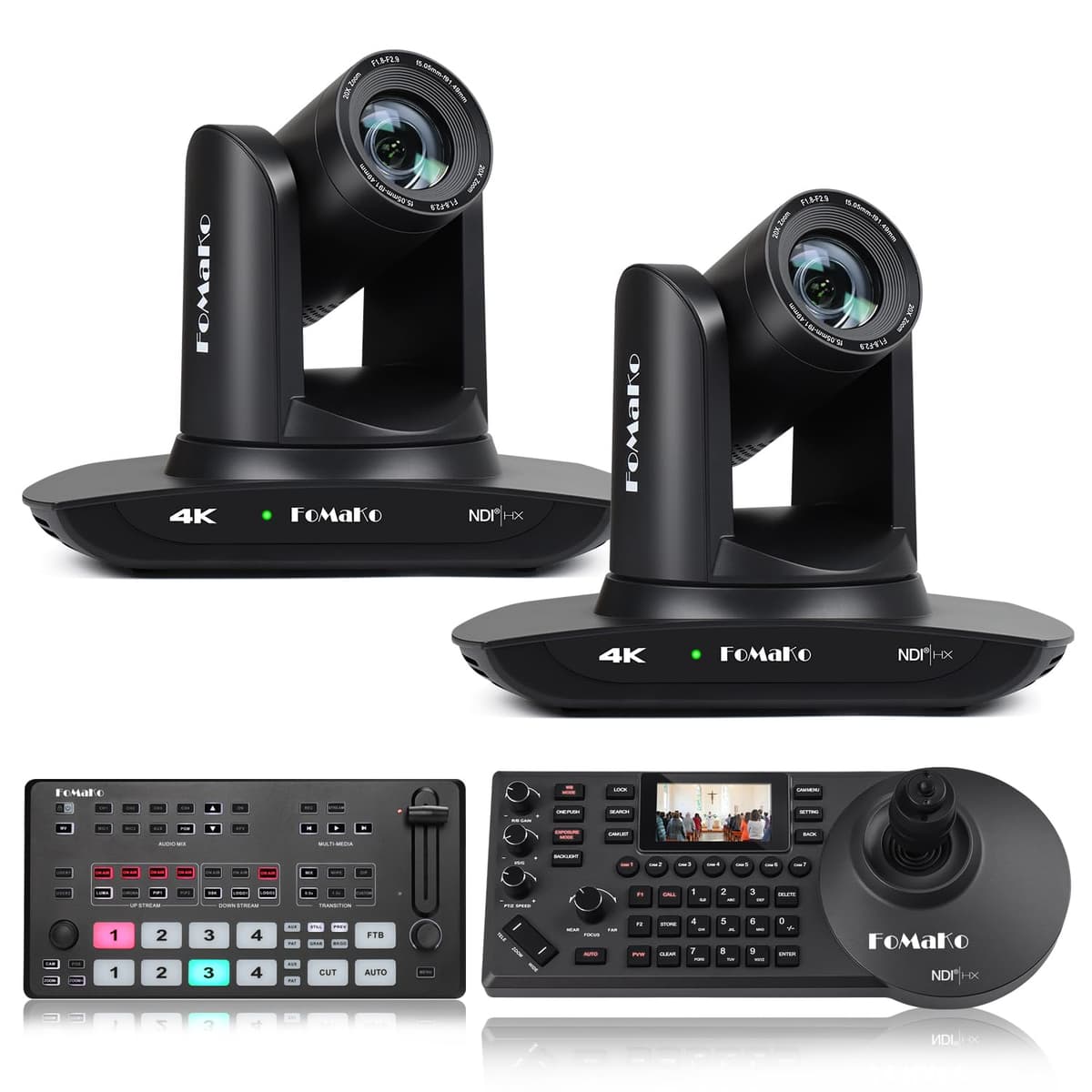 FoMaKo 4K 20X Optical Zoom PTZ Camera HDMI AI Auto-Tracking, NDI 6 & NDI HX3 Certified (K20UH X2+M1+KC608 Pro)