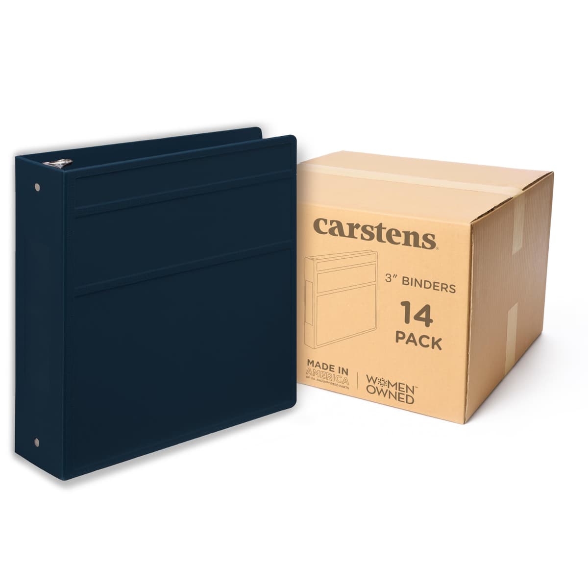 Carstens Archivador 3" Heavy Duty 3 anillas Lateral Navy Blue, Plástico Resistente, Anillas No-Gap, Cubierta Impermeable, Sin Bolsillos, Capacidad 400 Hojas (1749-3R) 1749-3RCS