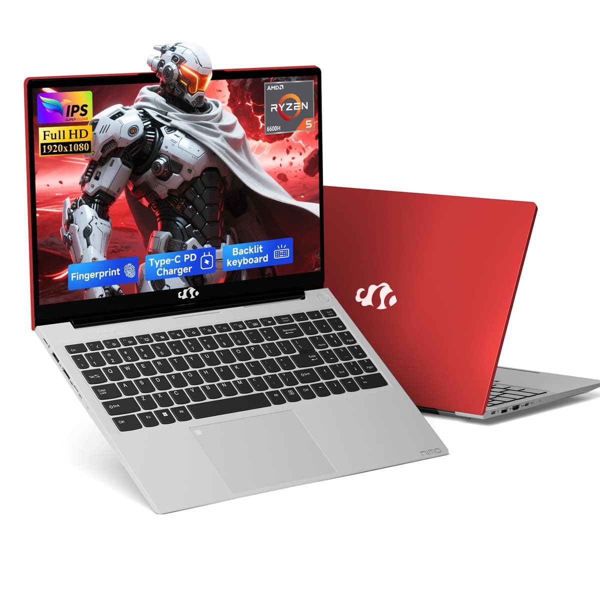 NIMO Laptop para Gaming 15.6" IPS FHD, AMD Ryzen 5 6600H, 16GB DDR5, 512GB SSD (Mejor que i5-1335U, 6 núcleos hasta 4.5GHz), GPU AMD Radeon 660M, USB-C 100W, Teclado retroiluminado con lector de huellas ARN21S