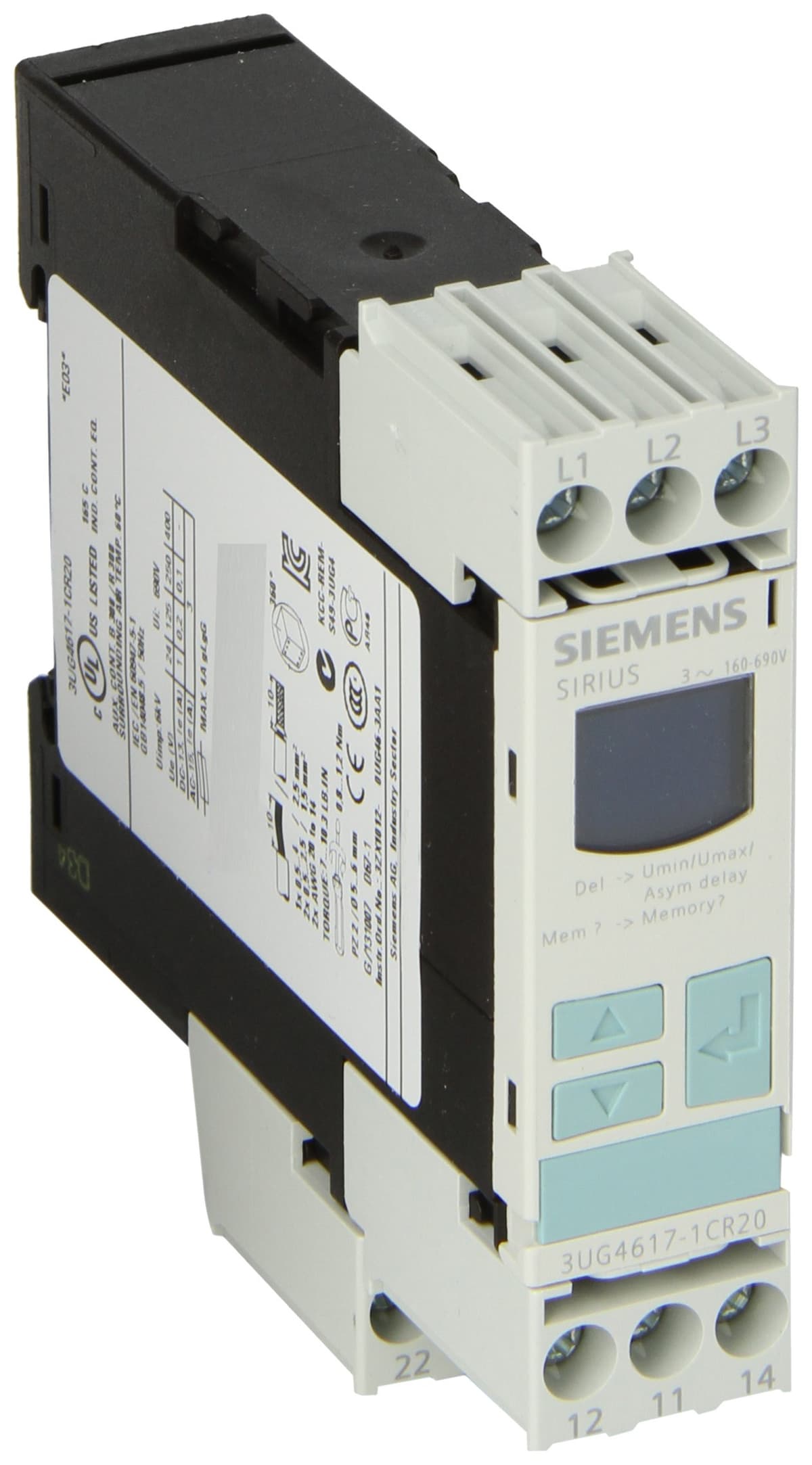Siemens Relé de monitoreo trifásico 3UG46171CR20,160-690V, ancho 22.5mm