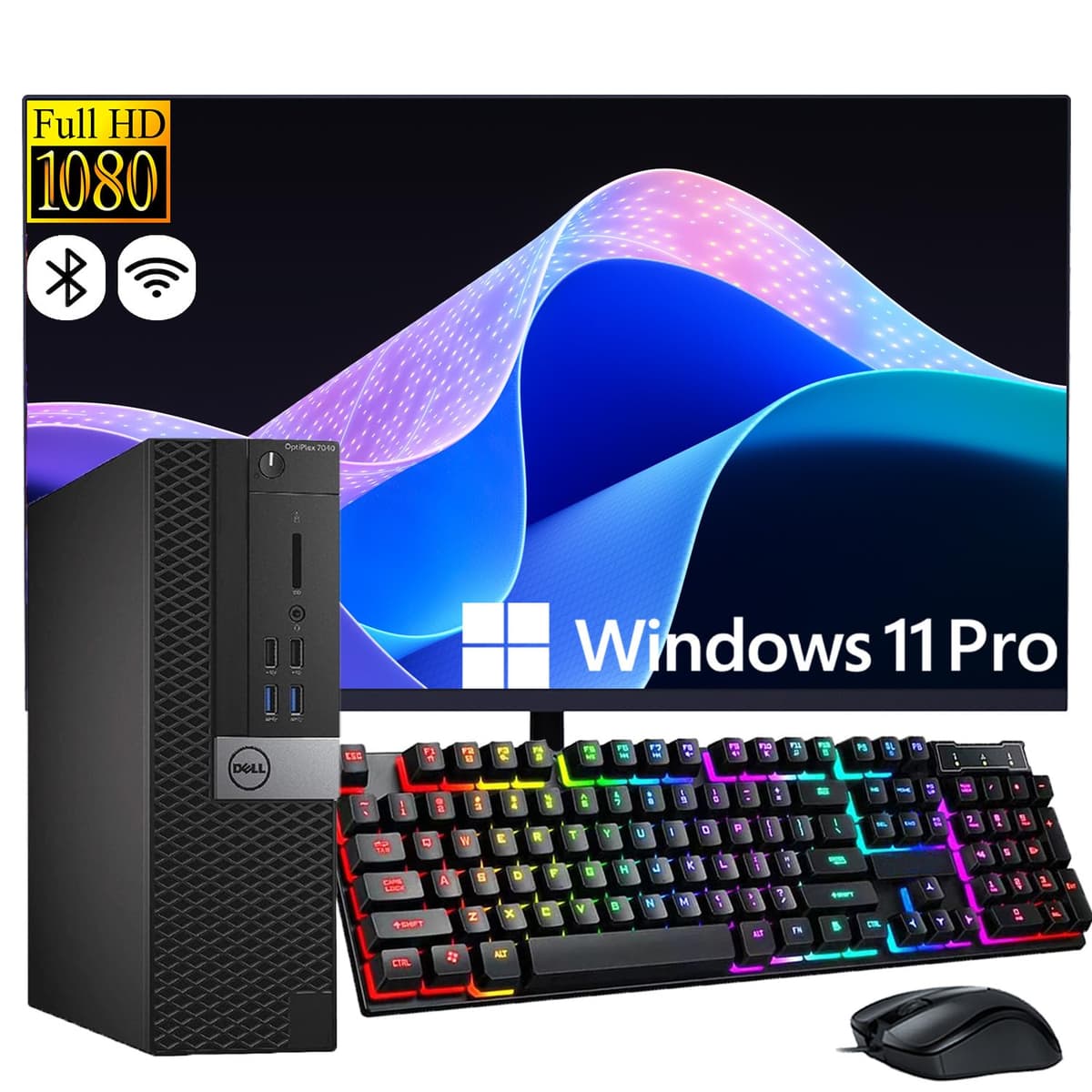 Dell OptiPlex 7040 PC Factor de Forma Pequeña, Monitor 27" Full HD, Quad Core i7-6700, 16GB RAM 512GB SSD, WiFi, Windows 11 Pro (Reacondicionado)