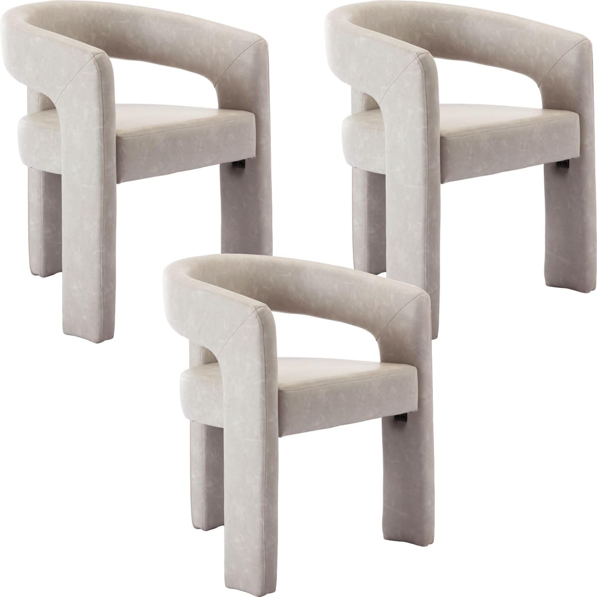 BESTANO Set de 3 sillas de comedor tapizadas en PU con respaldo abierto, diseño barrel, gris SY5101