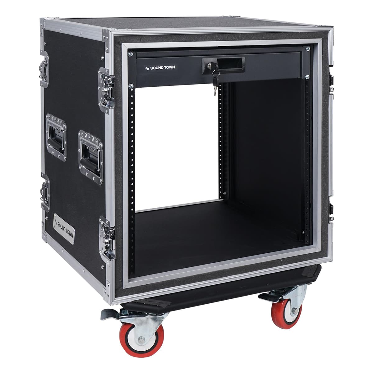 Sound Town Shock Mount Rack Case 12U con Cajón 2U Profundidad 21" Ruedas STRC-SP12D2