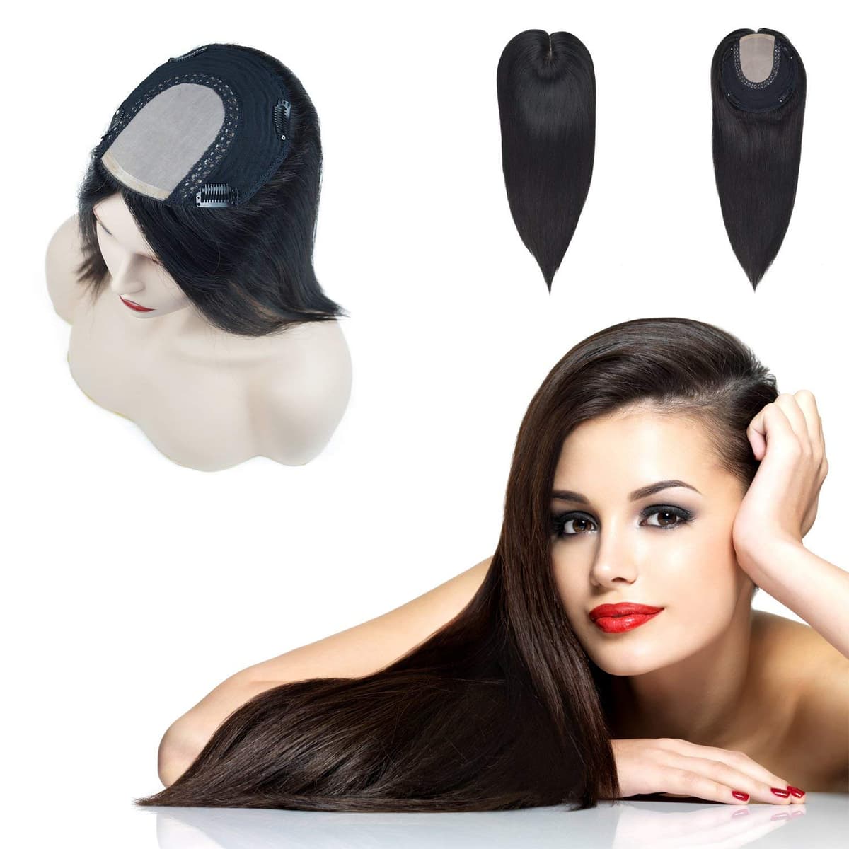 Briiwii Toppers de cabello 6"x6.5" base Silktop, 100% cabello humano, 14in #Natural Black BLT-PS1701