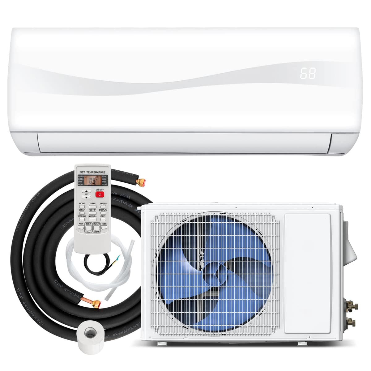 PETSITE Mini Split 12000 BTU Aire Acondicionado Inverter Pre-cargado Bomba de Calor, 17 SEER2 208-230V Unidad Mural Ductless Ahorro de Energía con Kit de Instalación, Blanco PE0649X